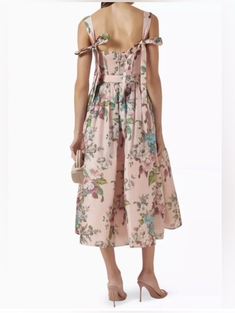 Zimmermann Matchmaker Pink Floral Silk Linen Tie Midi Dress - Picture 7 of 16